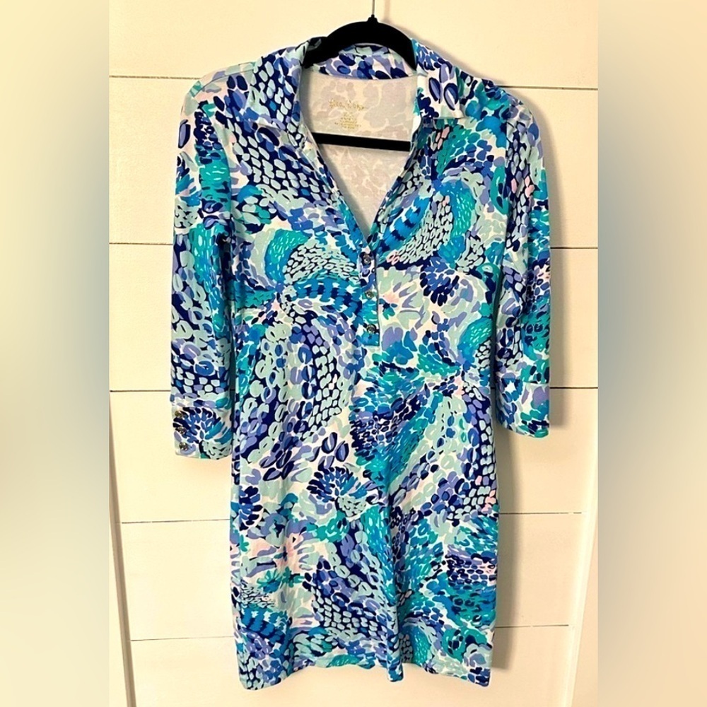 LILLY PULITZER Ansley oasis wave dress woman turquoise 50+ colorful designer XXS - Picture 3 of 13